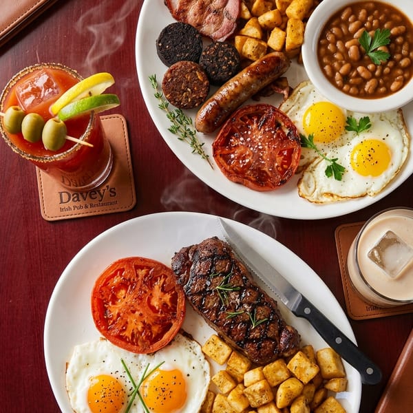 Full Irish breakfast with Bloody Mary